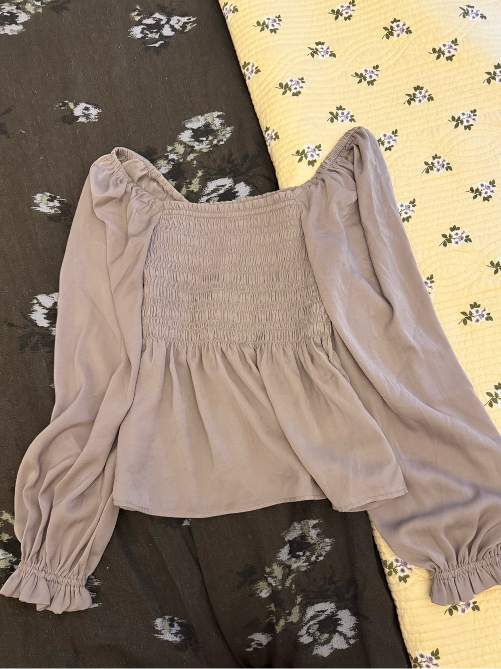 GAP Taupe Smocked Square-Neck Peasant Blouse